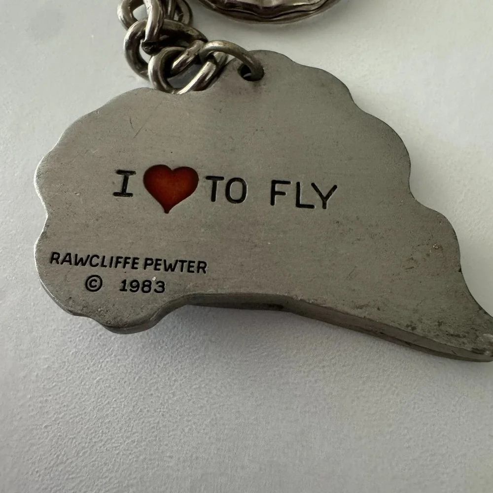 Vintage 1983 I Love to Fly Pewter Keychain Key Ring Airplane by Rawcliffe‎